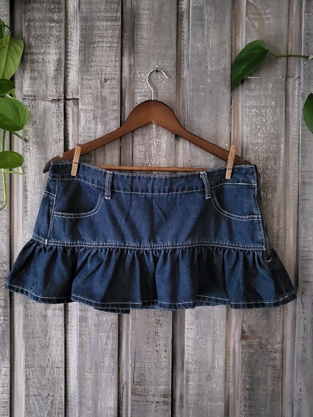 Mini Skirt Dark Wash Denim Ruffle Size L NWOT